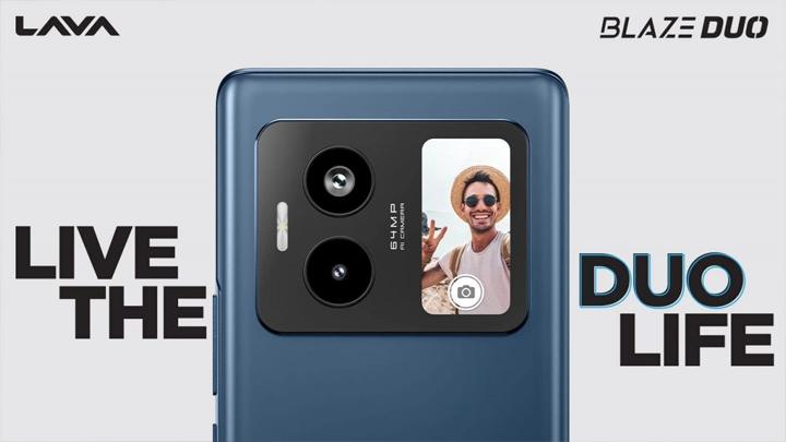 Lava Blaze Duo smartphone, dual-screen, black and white