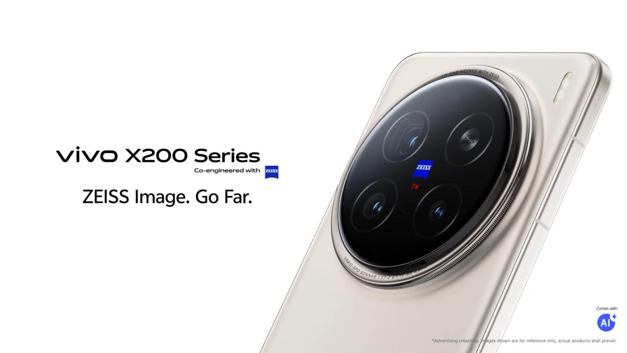 Vivo X200 Series smartphone with a circular camera module featuring multiple lenses, co-engineered with ZEISS.