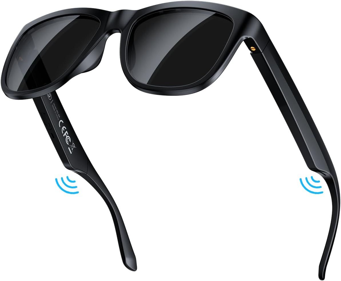 Smart Bluetooth Sunglasses: Audio, UV, Voice, Unisex Black