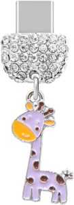 Type-C Crystal Giraffe Dust Plug for Android/iPhone (Purple)