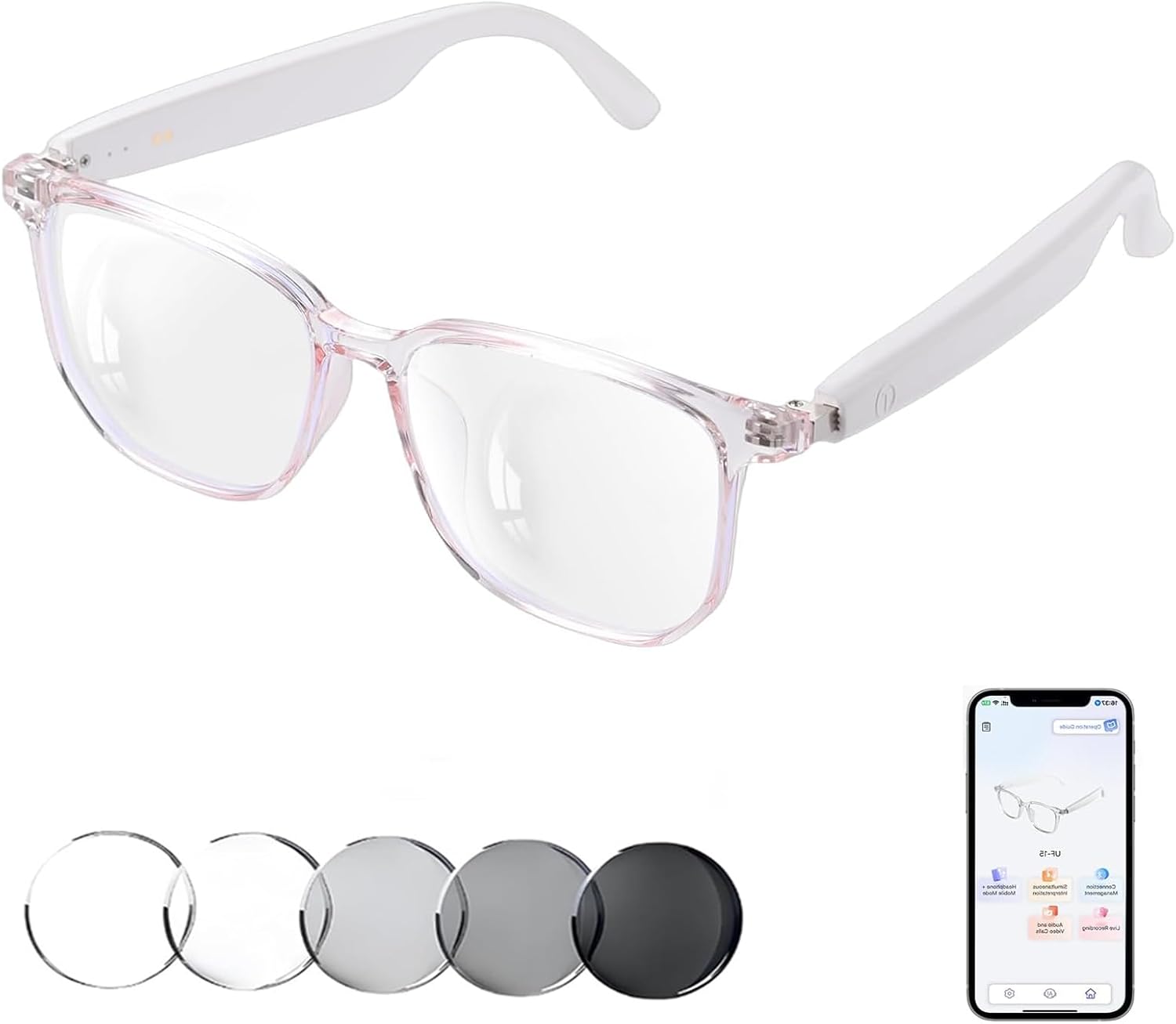 AI Translator Glasses, 160+ Languages (Pink)
