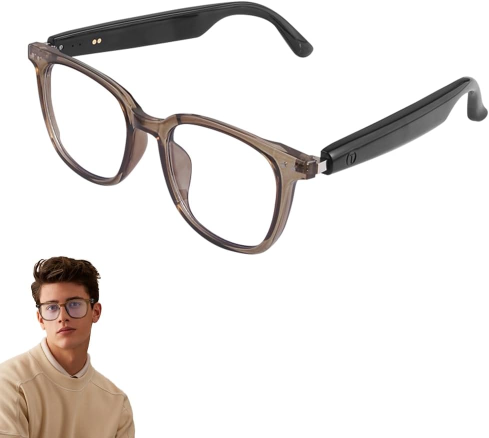 Photochromic Smart Glasses:Bluetooth Touch/Voice Cam (Brown)