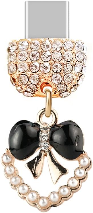 Type-C Crystal Bow Heart Dust Plug Charm - White
