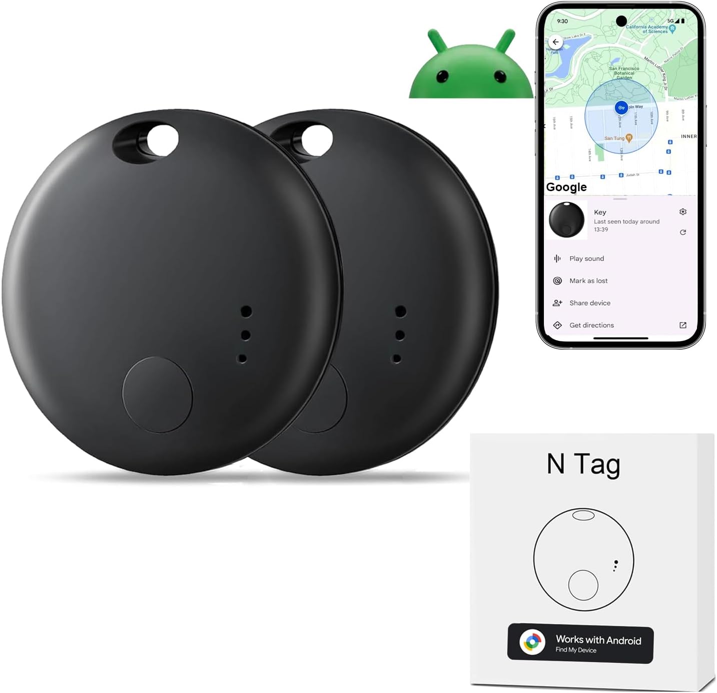 Bluetooth Tracker 2pk for Android, Works w/ Find My Device