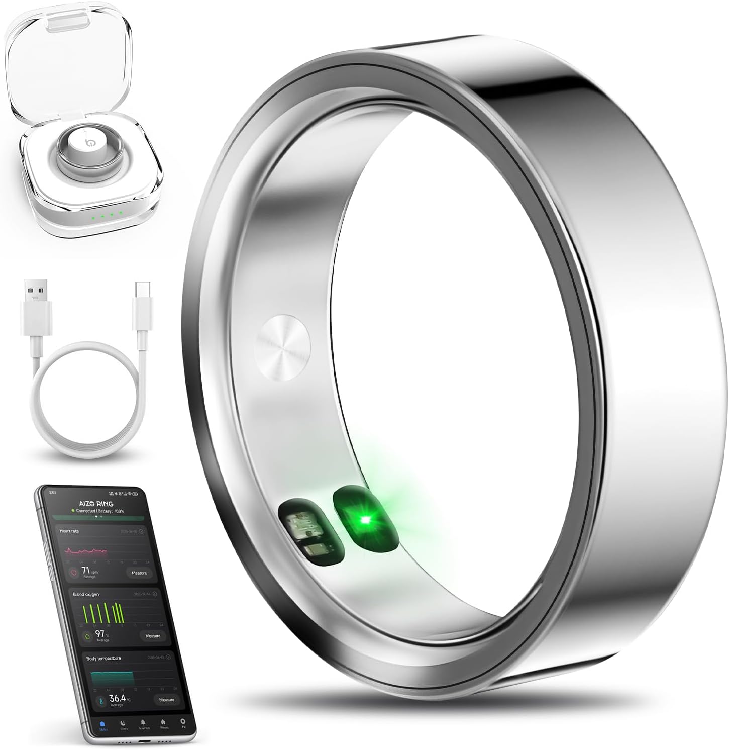 Smart Ring: Alerts, Health, 5ATM, Android/iOS, Silver9