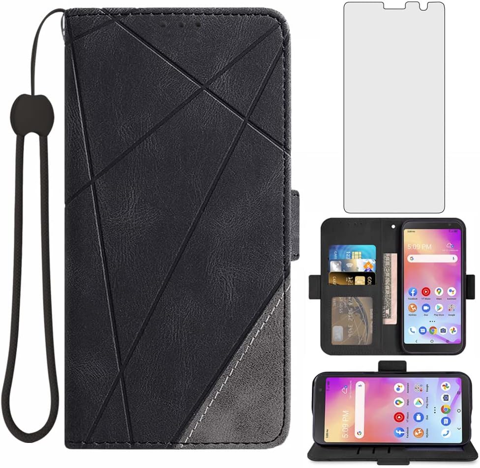 TCL A3 Wallet Case with Screen Protector - Black