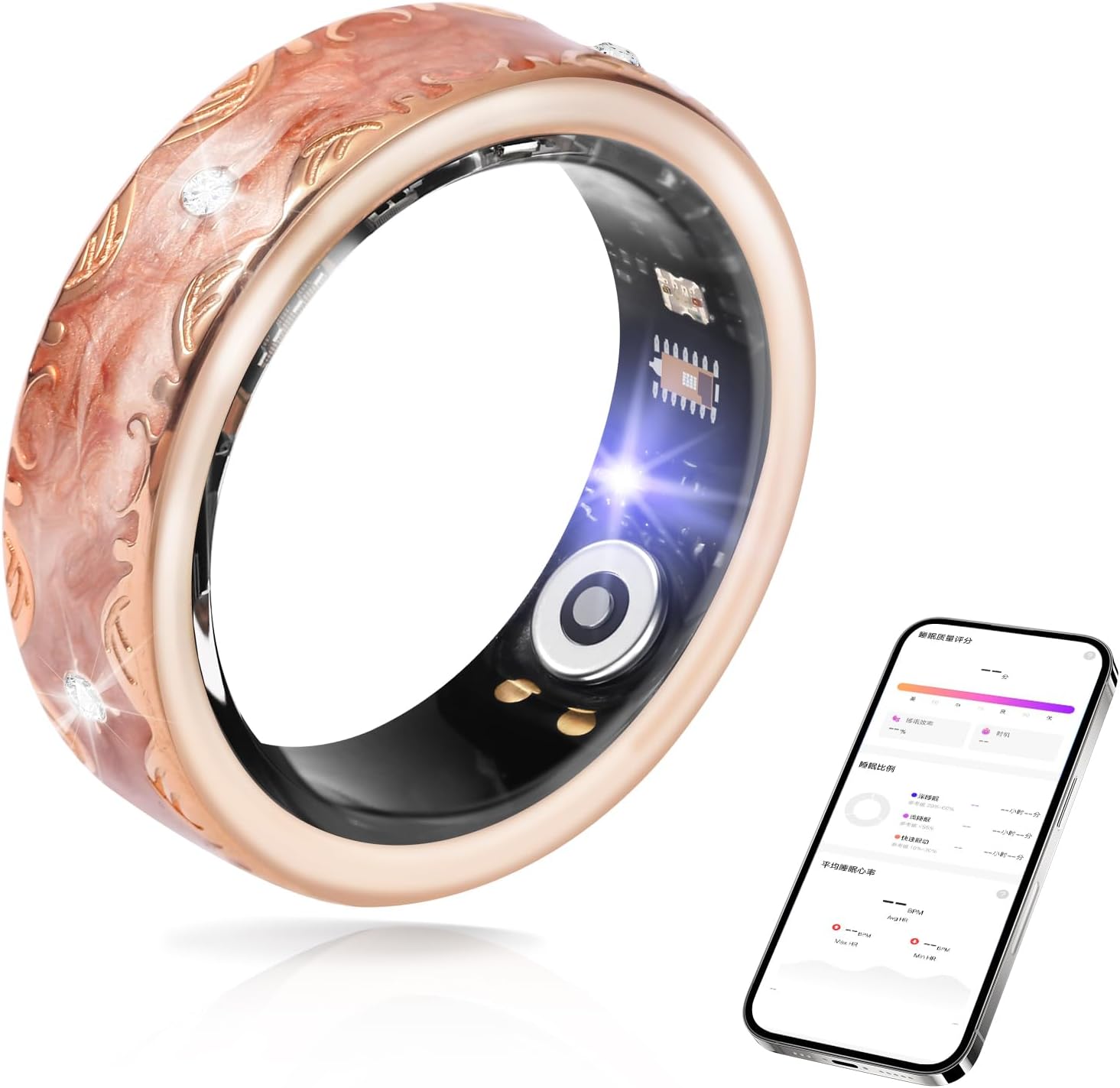 Smart Health & Fitness Ring, No Subscription, iOS/Android