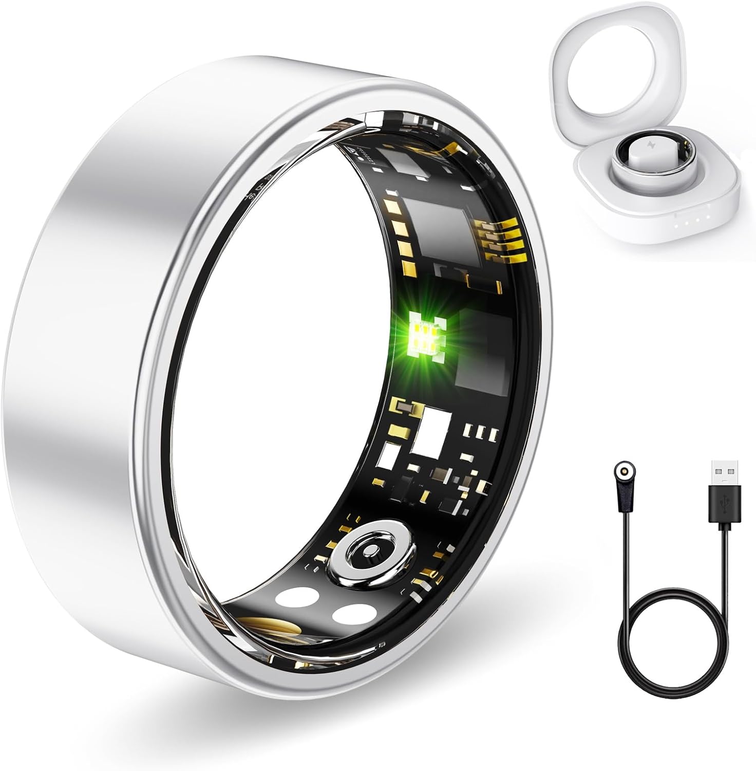 Smart Health Ring: Fitness,IP68, No Sub,iOS/Android Silver10