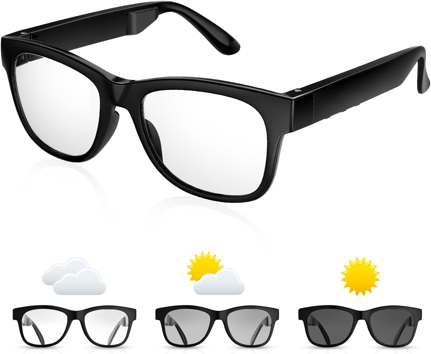 Smart Bone Conduction Glasses w/ Photochromic Lenses