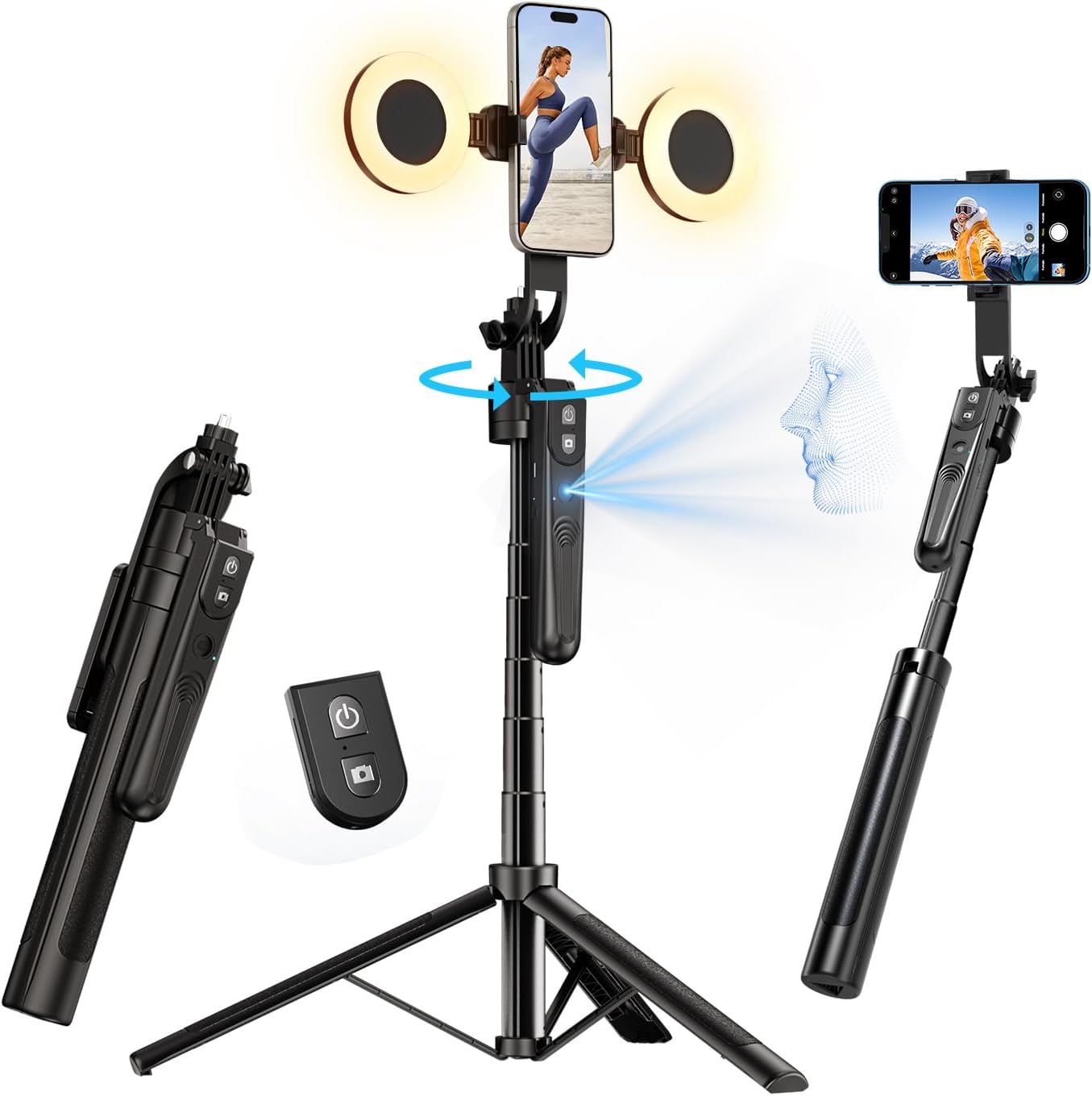 yAyusi Auto Tracking Selfie Tripod w/ Light & Remote iPhone