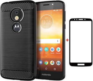 Moto E5 Case w/ Tempered Glass, Rugged, Black