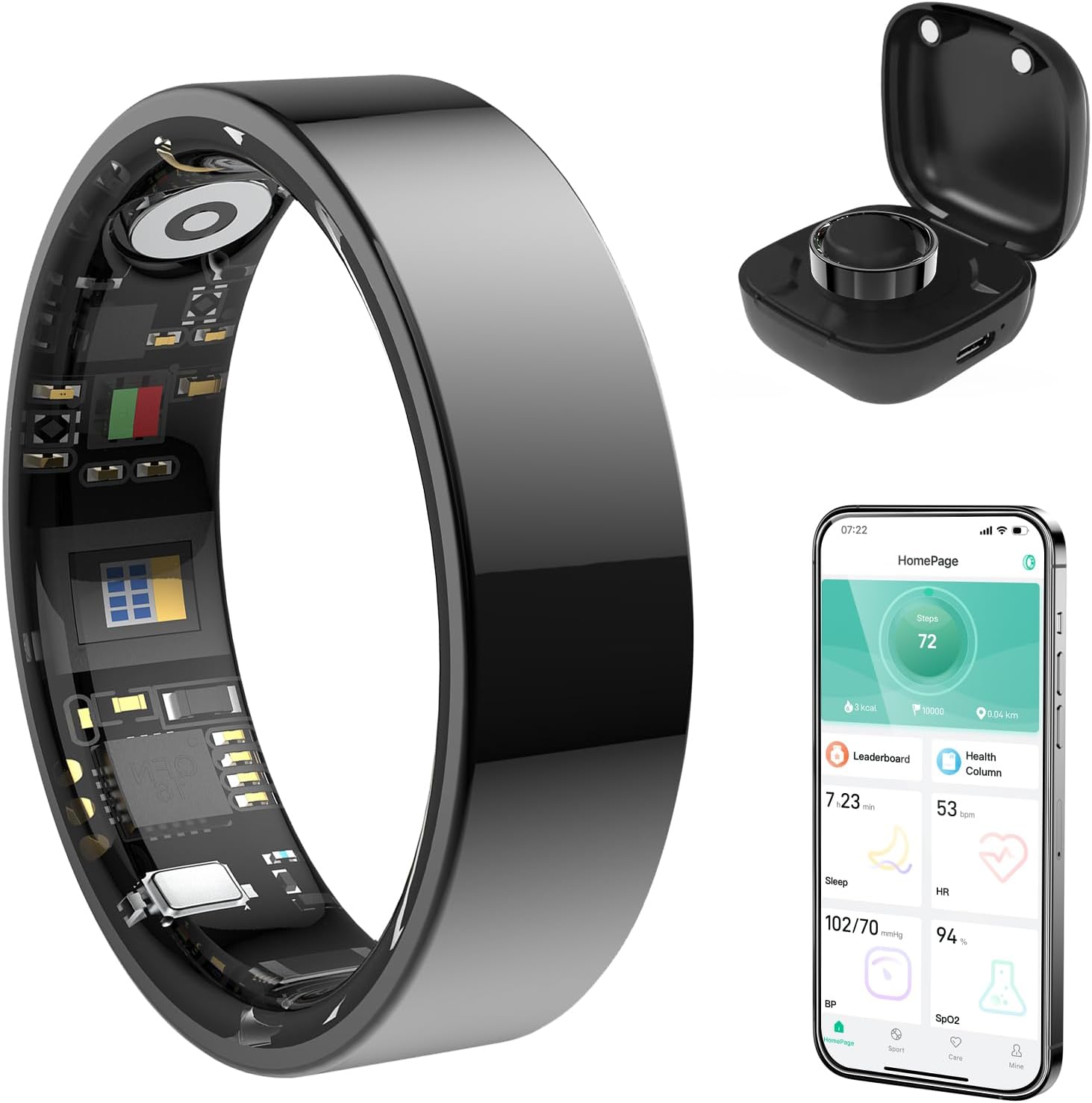 Smart Health Tracker Ring, IP68 Waterproof