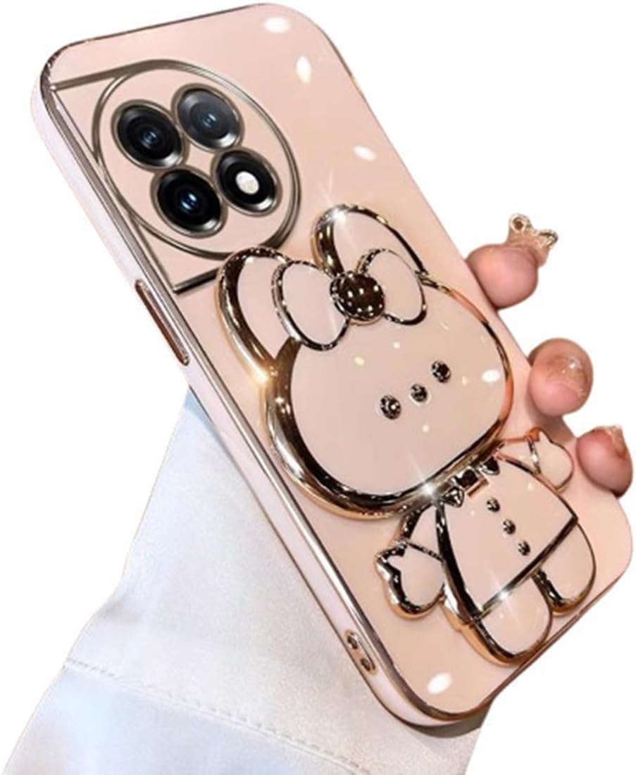 Cute Rabbit Mirror Kickstand Case for OnePlus 13R Pink