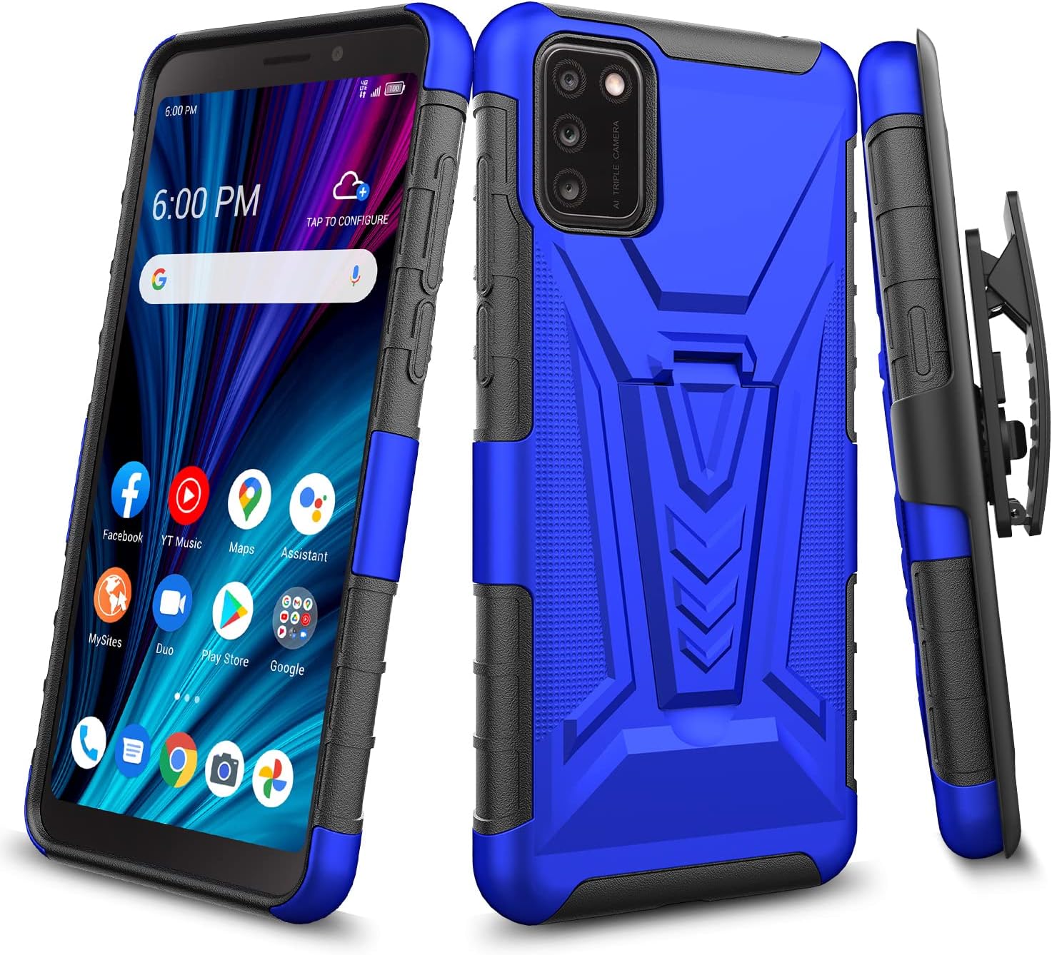 Alcatel TCL A3X Shockproof Case with Kickstand & Holster - Blue