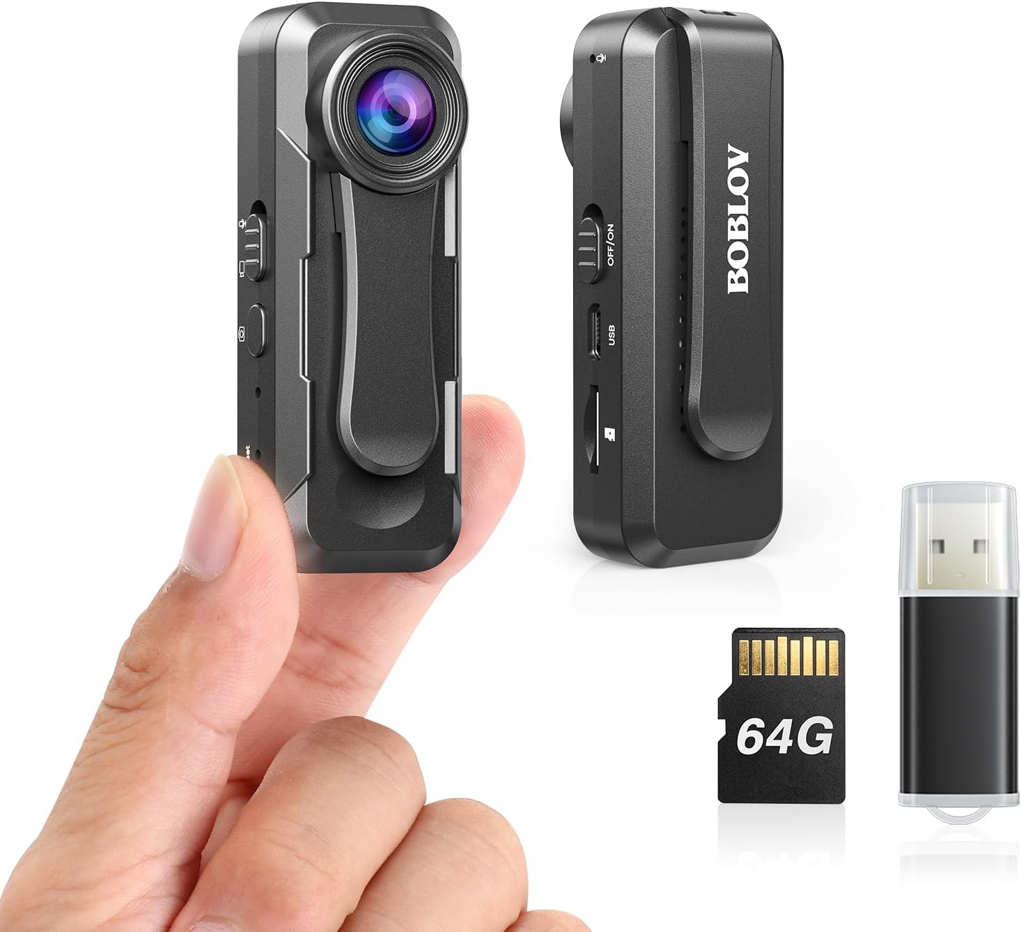 BOBLOV W1 64GB 1080P Body Cam w/2 Clips Loop TimeStamp