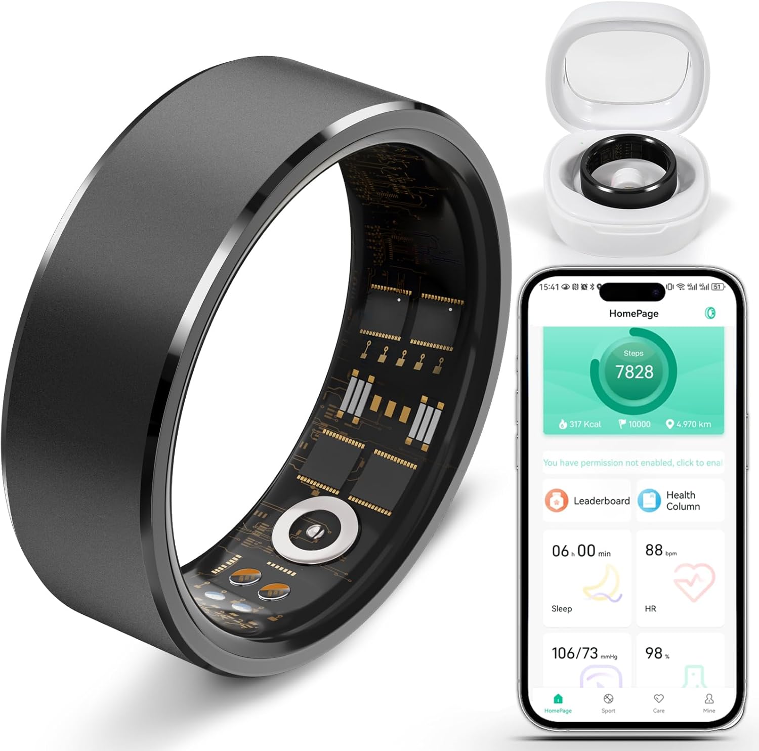 Health & Fitness Ring with Blood Pressure Monitor, Unisex, iPhone/Android