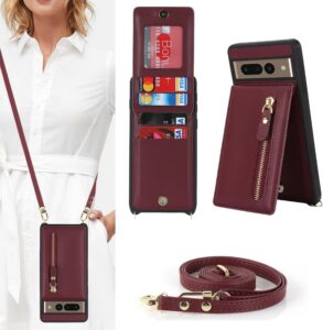 Google Pixel 7 Pro Case with Card Holder & Strap - Red Wine