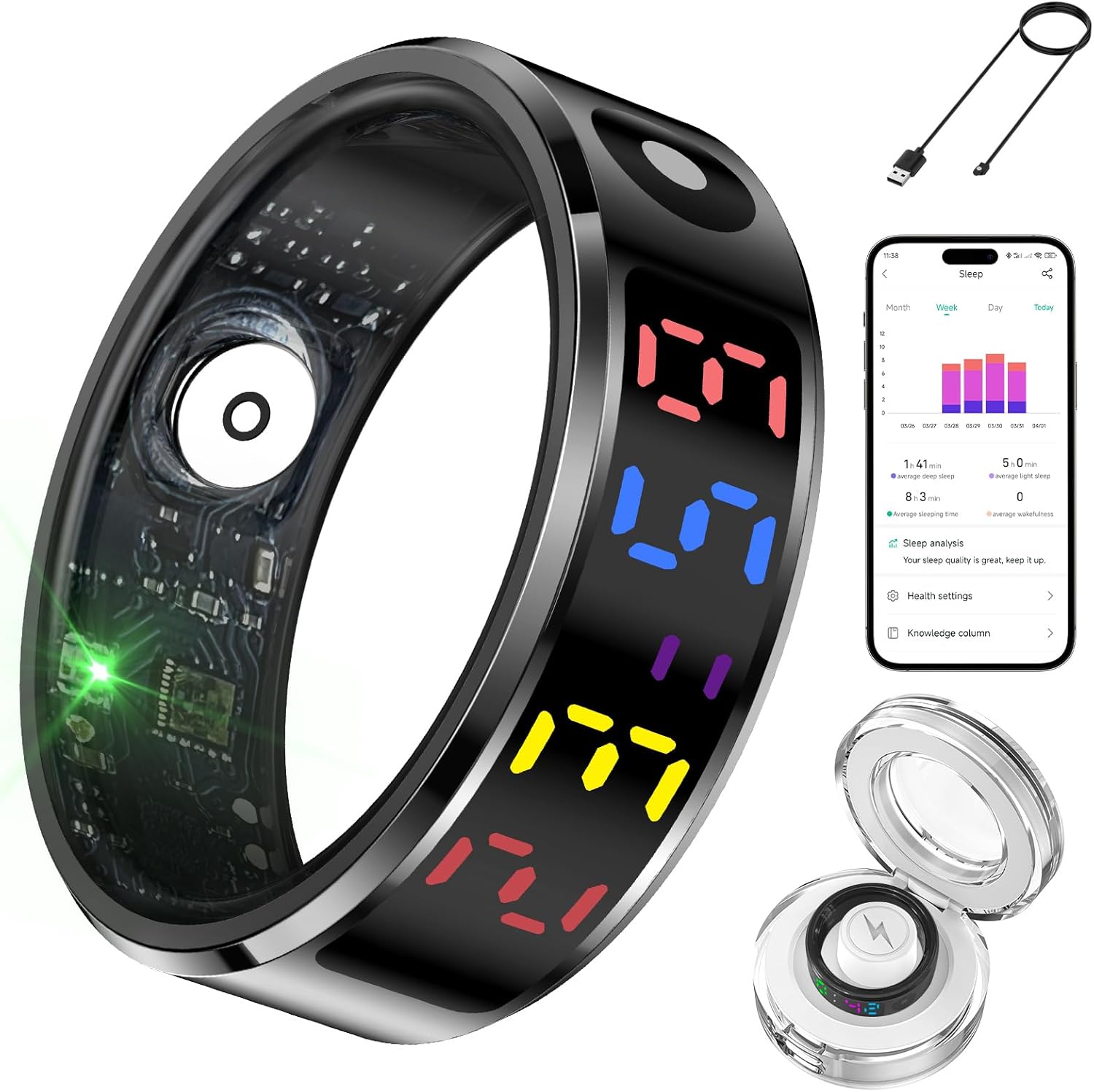 Smart Ring: Color Screen, Health Tracker, Waterproof