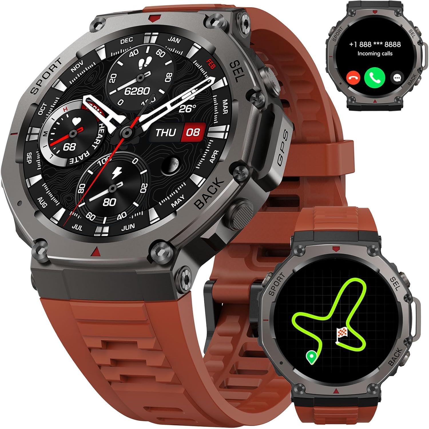 GPS Smartwatch 50M Waterproof, AMOLED, HR, 170+ Sports Red