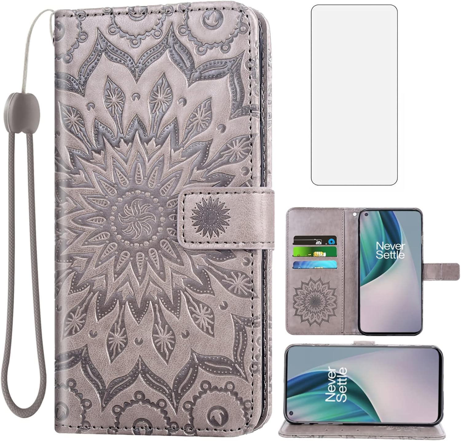 OnePlus Nord N10 5G Wallet Case with Screen Protector Gray