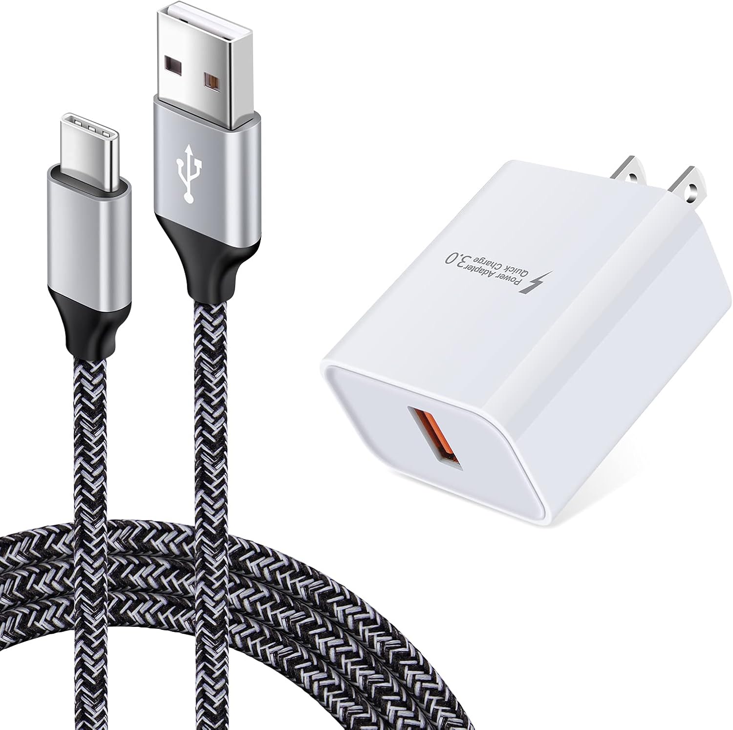 QC3.0 18W Fast Wall Charger w/ 6ft USB-C for LG/Samsung