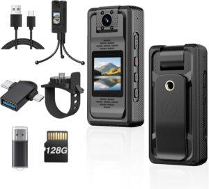 2K 128GB Mini Wearable Bodycam: 180° Lens, 10HR Night Vision