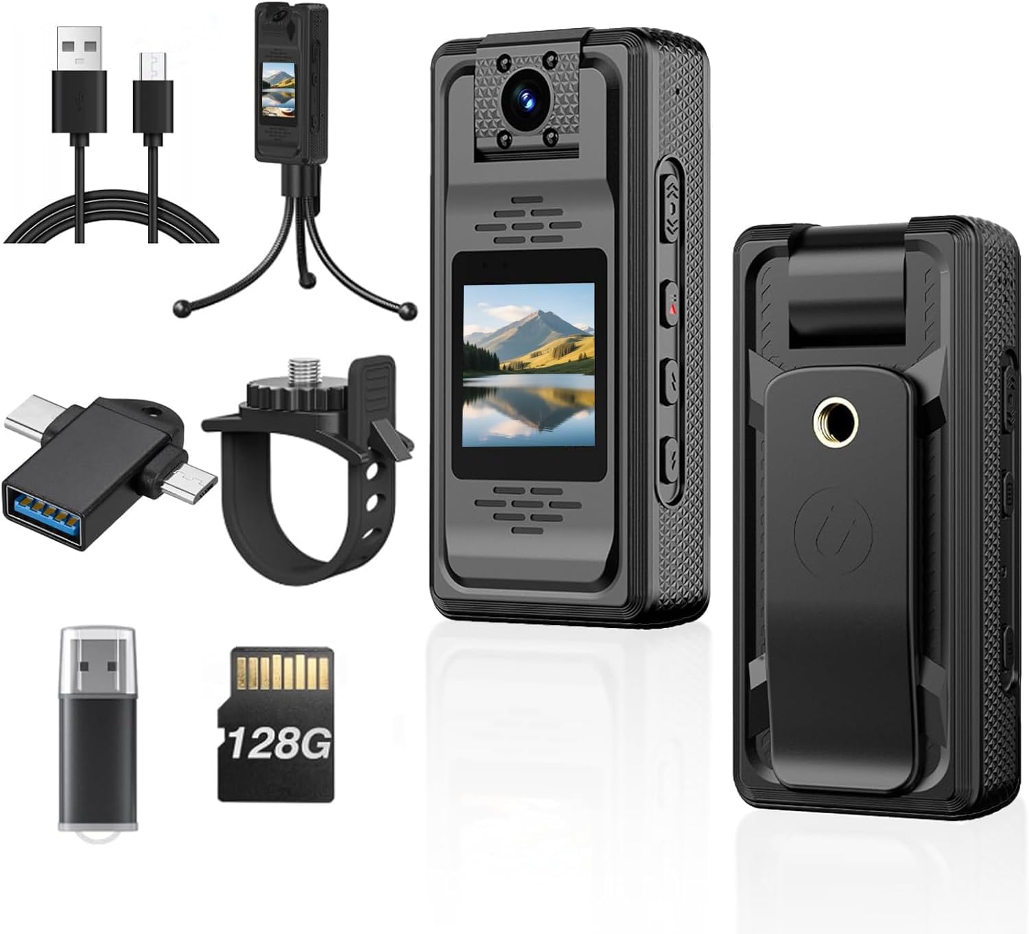 2K 128GB Mini Wearable Bodycam: 180° Lens, 10HR Night Vision