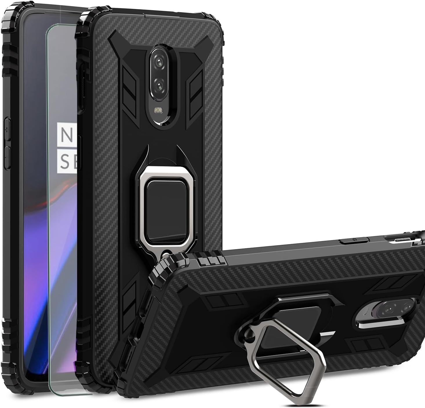 Asuwish OnePlus 6T/7 Case with Screen Protector & Ring Holder Black