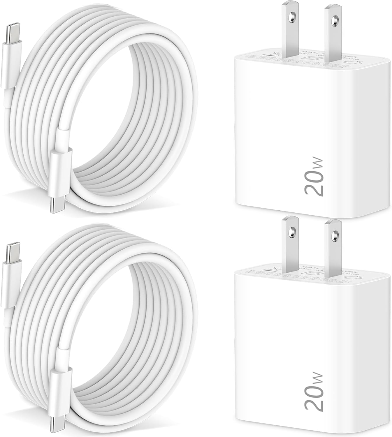 2-Pack 20W USB-C Fast Charger for Android/iPhone