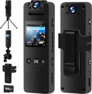 1080P Body Cam: 180° Lens, Night Vision, 8HR/64GB