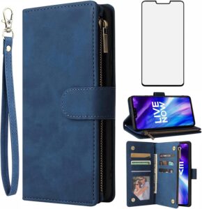 Asuwish LG V40 Wallet Case w/ Screen Protector - Blue