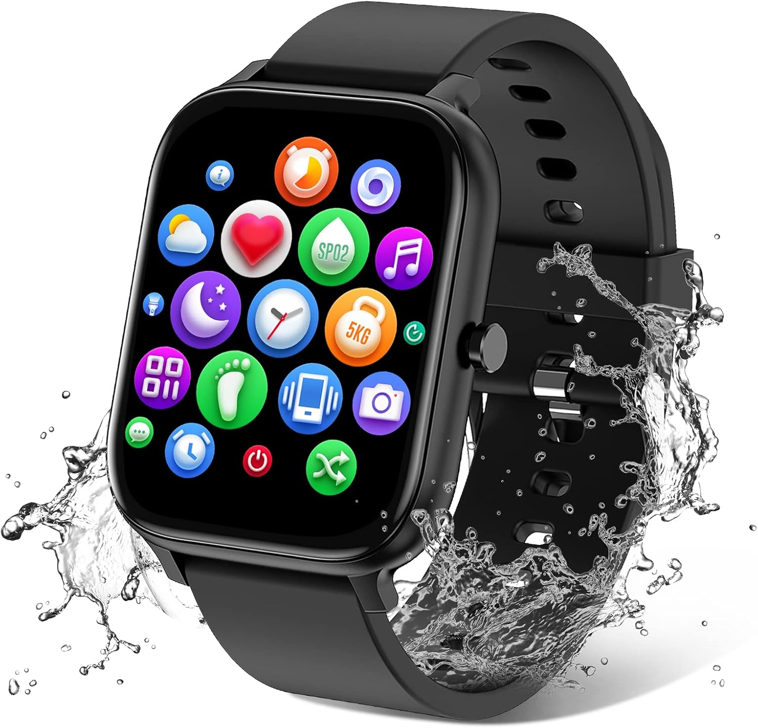 Smart Watch 1.83" Touch, IP68, HR/Sleep, iOS/Android, Black