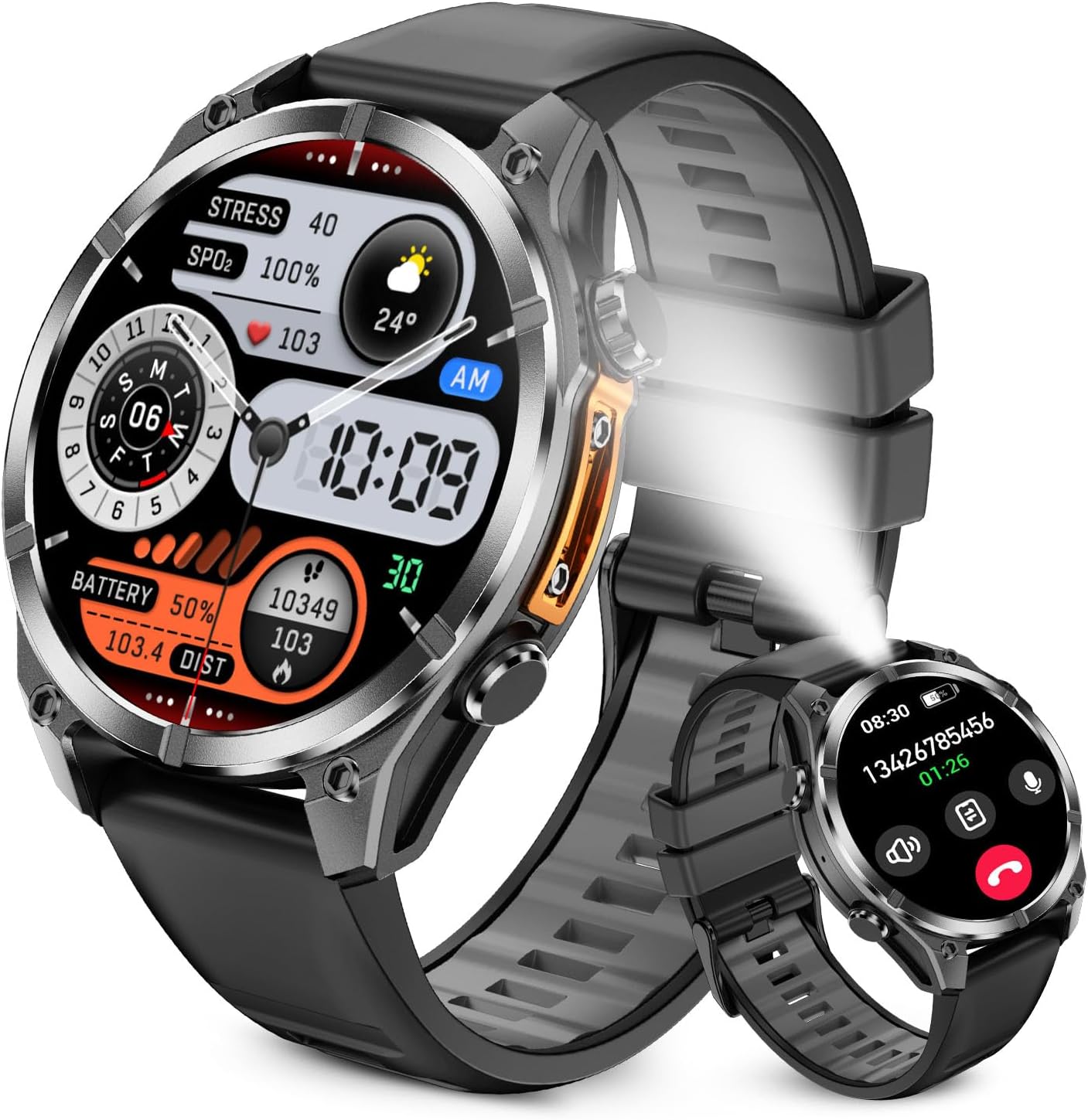 Military GPS Smartwatch w/ Bluetooth Call - Black