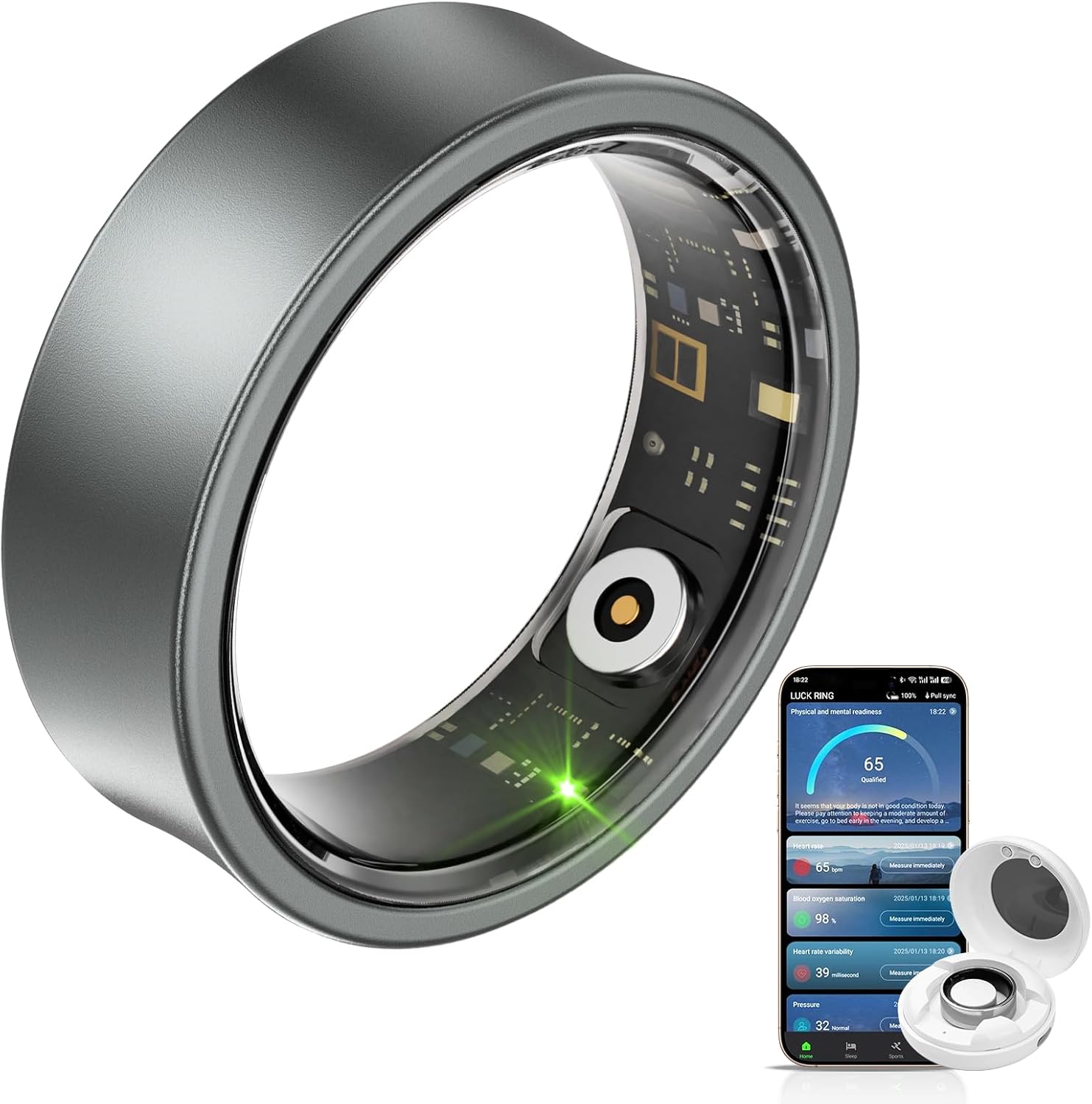 AI Health & Fitness Tracker Ring, 10ATM Waterproof