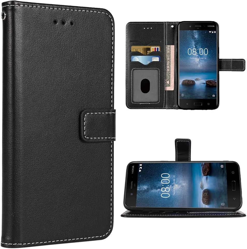 Nokia 8 Wallet Case with Card Slots & Wrist Strap - Black