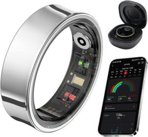 Silver Fitness Ring:Health Tracker, Waterproof, iOS/Android