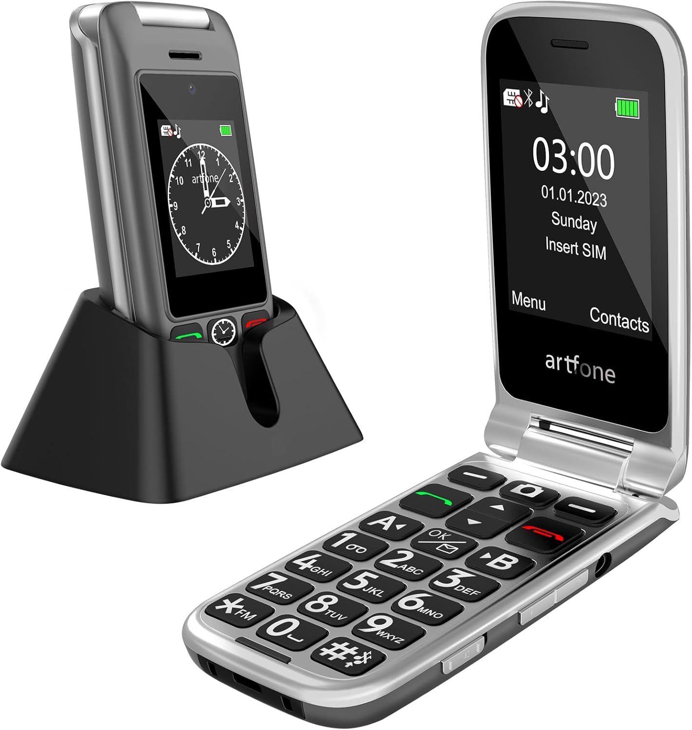G6 Grey 4G LTE Unlocked Senior Flip: SOS, Big Buttons, 2Yr