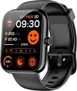 Alexa Smart Watch: BT Calls, 120+ Modes, IP68, Health, Black