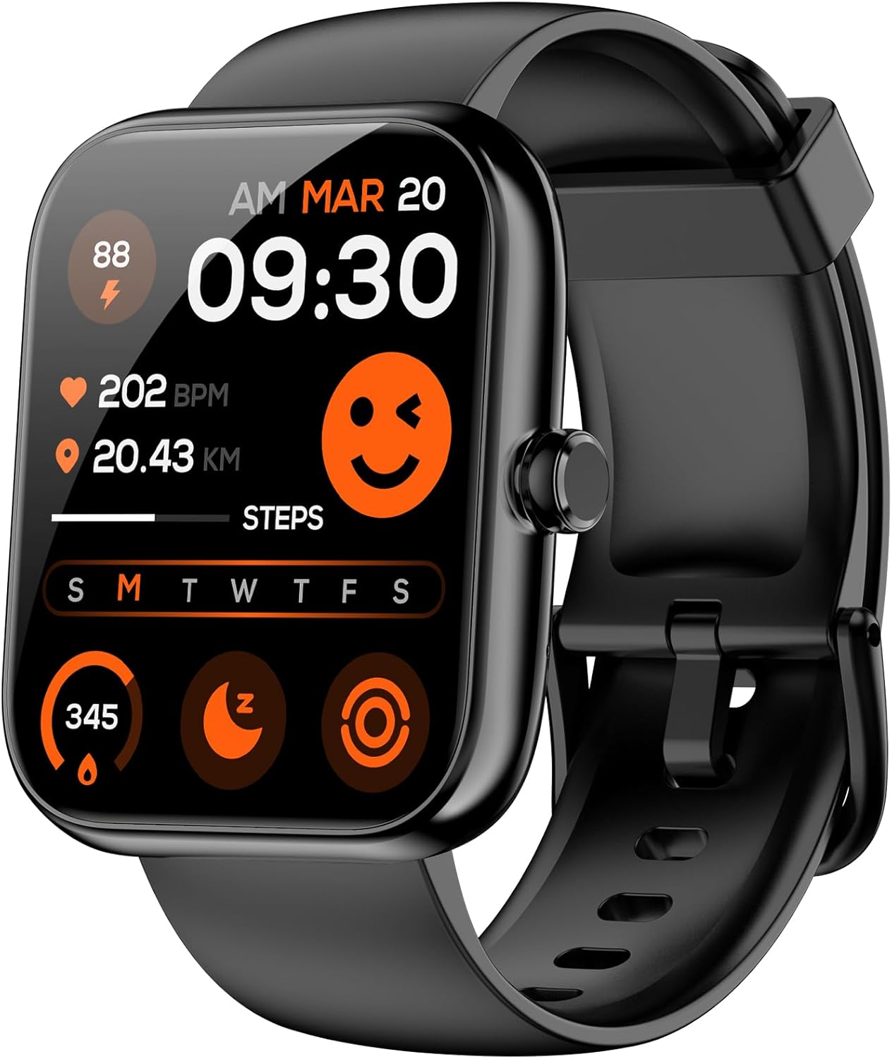 Alexa Smart Watch: BT Calls, 120+ Modes, IP68, Health, Black
