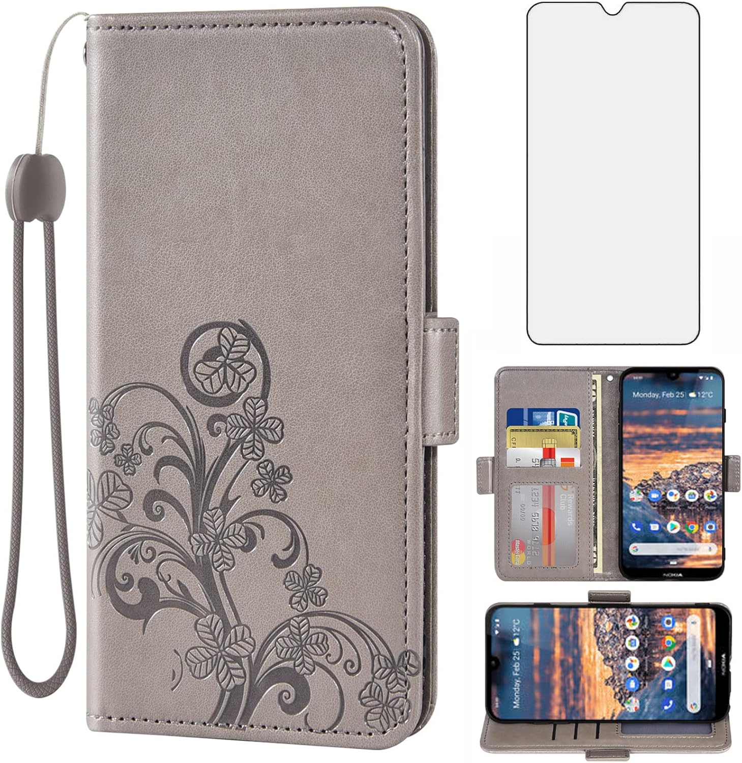 Asuwish Wallet Case for Nokia 4.2 Grey