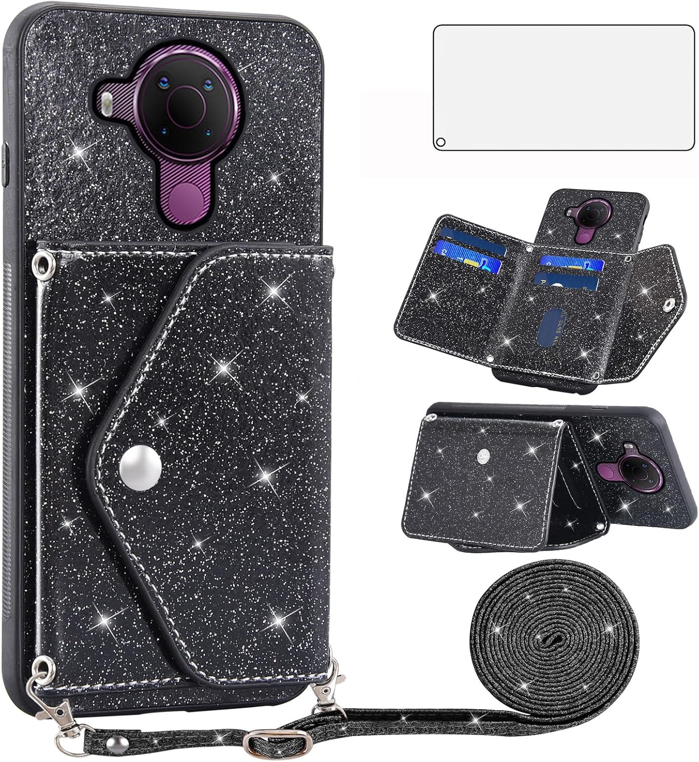 Nokia 5.4 Wallet Case w/ Strap & Screen Protector