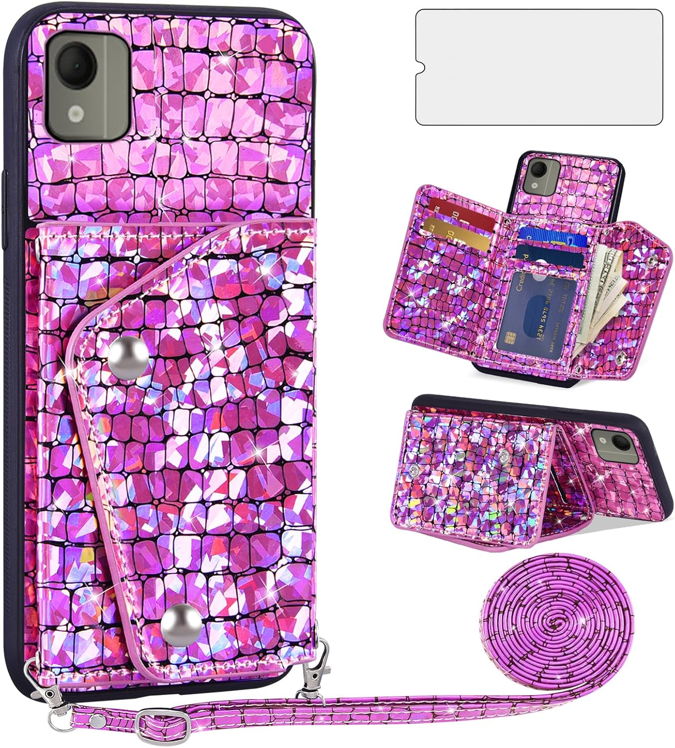 Nokia C110 Wallet Case - Pink Glitter