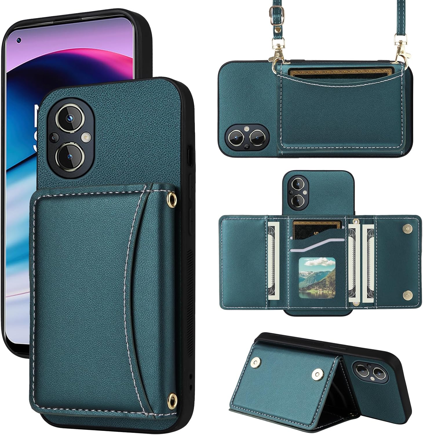 OnePlus Nord N20 5G Wallet Case with Crossbody Strap, Green