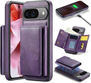 Asuwish Pixel 9/9 Pro Magnetic Wallet Case w/ Stand, Purple