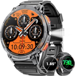 Military Smartwatch: 1.85" HD, BT Calling, Heart Rate Tracker
