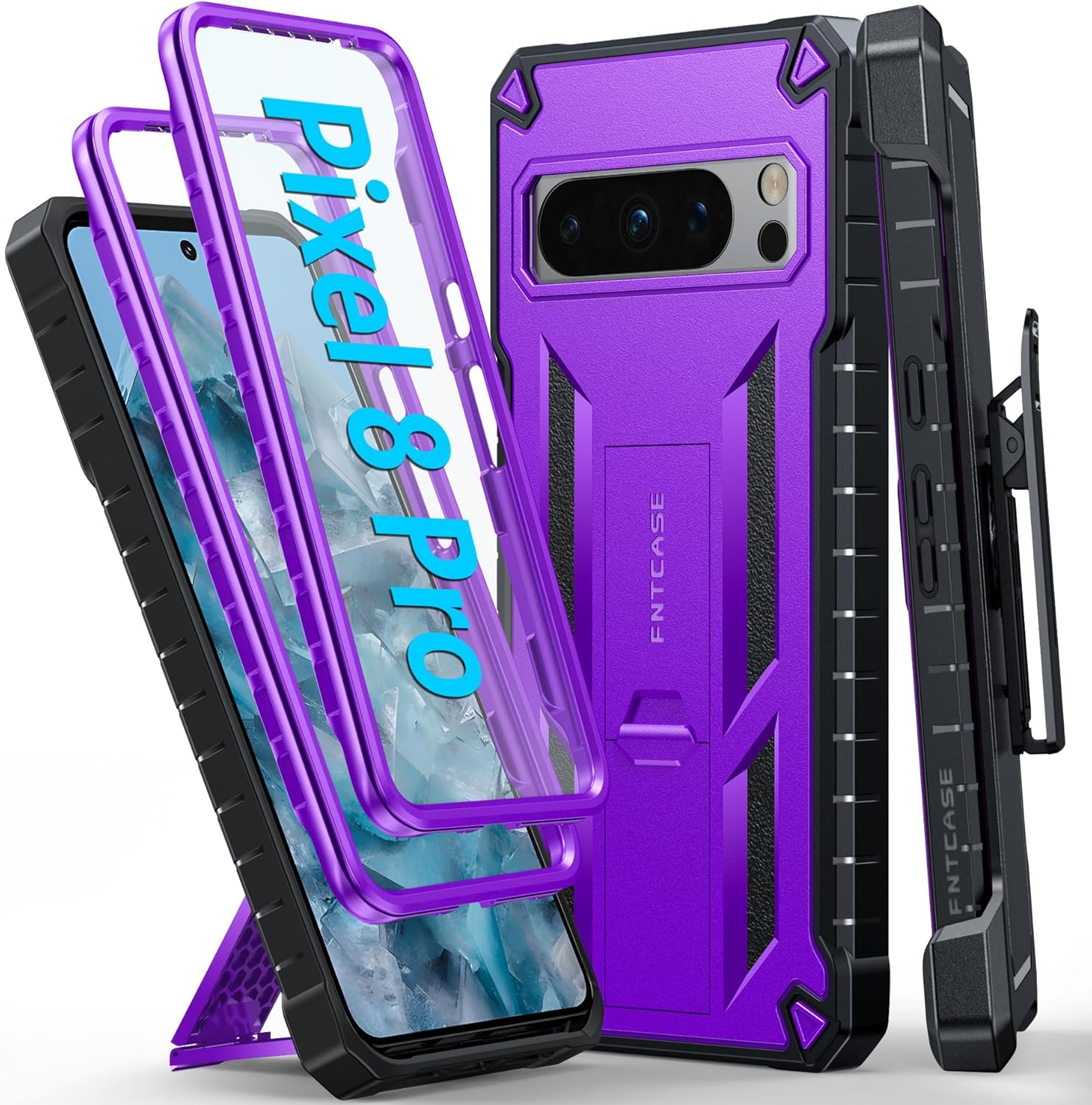 Google Pixel 8 Pro Rugged Case with Kickstand, Purple