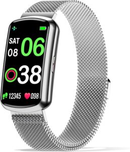 Fitness Tracker with HR/BP/SpO2, 120+ Sports, Sleep, Waterproof, Silver