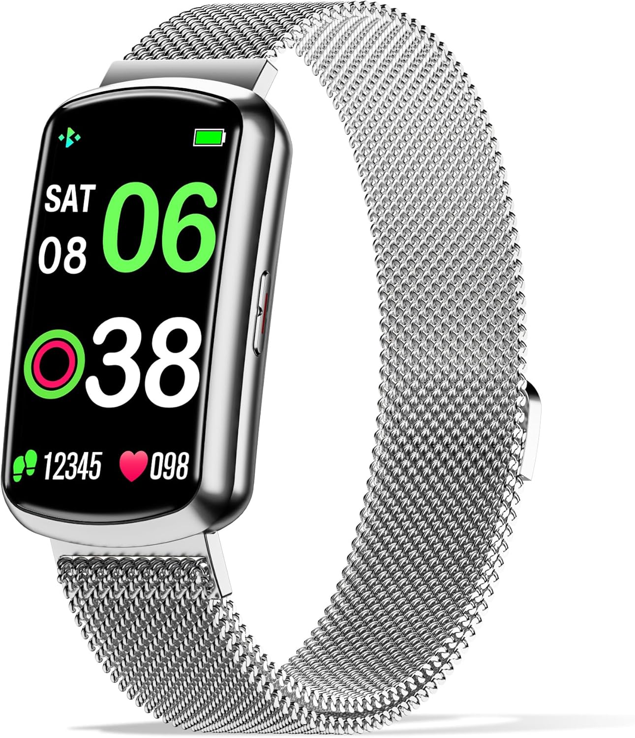 Fitness Tracker with HR/BP/SpO2, 120+ Sports, Sleep, Waterproof, Silver