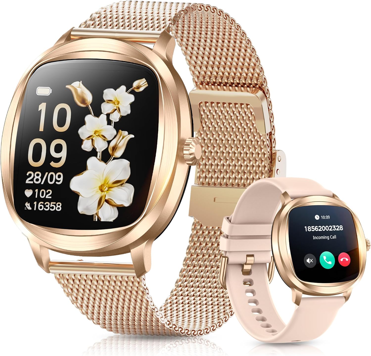 1.72" Women Smart Watch:HR,100+Modes,Sleep,7dBatt,IP68 Gold