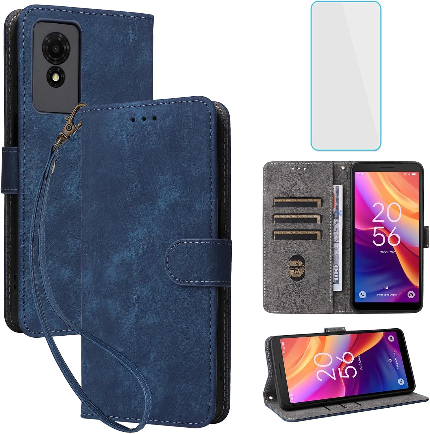 TCL 501 Phone Case w/ RFID Blocking & Screen Protector - Blue